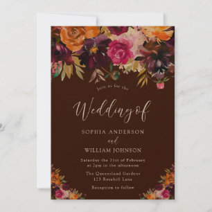 Tree of Life: Burgundy Autumn Floral Fall Wedding Invitation