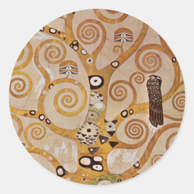 Tree of Life by Gustav Klimt, Stylized Art Nouveau Classic Round Sticker (Front)
