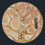 Tree of Life by Gustav Klimt, Stylized Art Nouveau Classic Round Sticker<br><div class="desc">Tree of Life (1905-1911) by Gustav Klimt. The Tree of Life is a vintage Art Nouveau painting featuring the tree of knowledge calling into question the black bird of prey, the symbol of death. The normal life cycle as understood by Freud and Klimt. The Stoclet Frieze is a series of...</div>