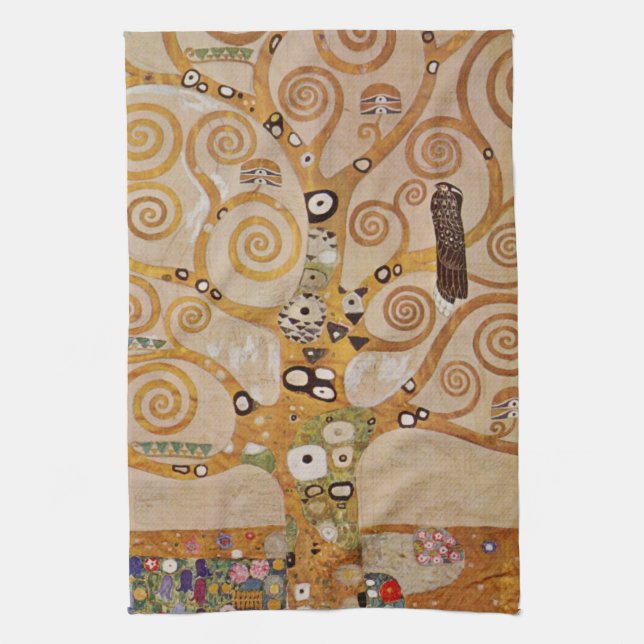 Tree of Life by Gustav Klimt, Stylized Art Nouveau Kitchen Towel (Vertical)