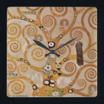 Tree of Life by Gustav Klimt, Stylized Art Nouveau Square Wall Clock<br><div class="desc">Tree of Life (1905-1911) by Gustav Klimt. The Tree of Life is a vintage Art Nouveau painting featuring the tree of knowledge calling into question the black bird of prey, the symbol of death. The normal life cycle as understood by Freud and Klimt. The Stoclet Frieze is a series of...</div>