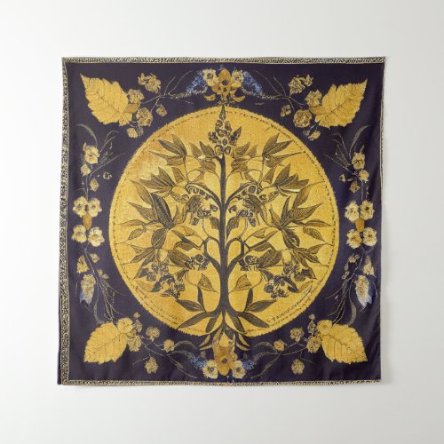 Tree of Life by kedoki black gold embroidery Throw Tapestry