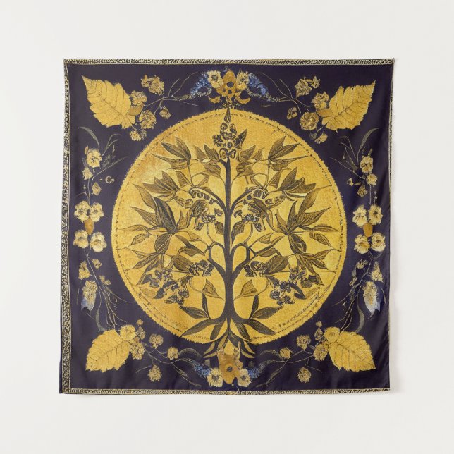 Tree of Life by kedoki black gold embroidery Throw Tapestry (Front)
