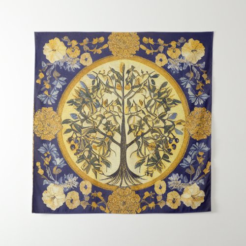 Tree of Life by kedoki Blue Gold embroidery  Tapestry