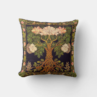 Tree of Life by kedoki floral tapestry embroidery Throw Pillow
