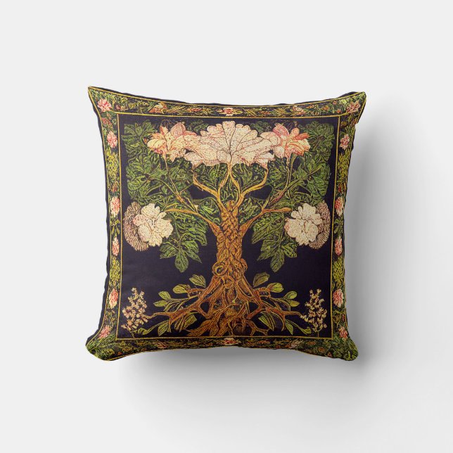 Tree of Life by kedoki floral tapestry embroidery Throw Pillow (Front)