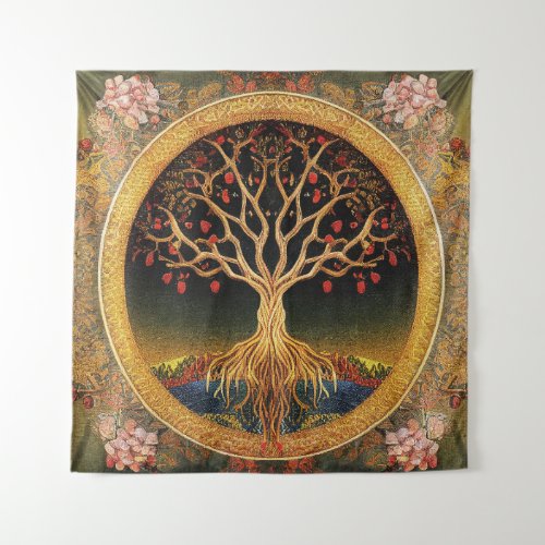 Tree of Life by kedoki Floral Vintage embroidery Tapestry