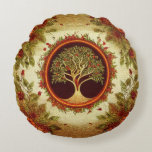 Tree of Life by kedoki Green and Orange Embroidery Round Pillow<br><div class="desc">Tree of Life by kedoki Green and Orange Embroidery</div>