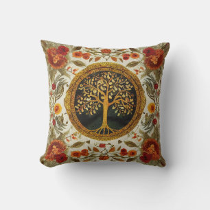 Tree of Life by kedoki Orange Green White Throw Pillow