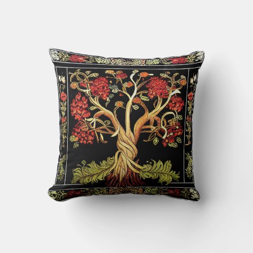 Tree of Life by kedoki Red Green Black embroidery Throw Pillow