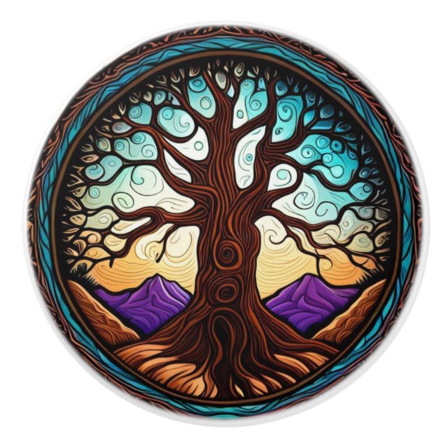 Tree of Life  Ceramic Knob (Front)