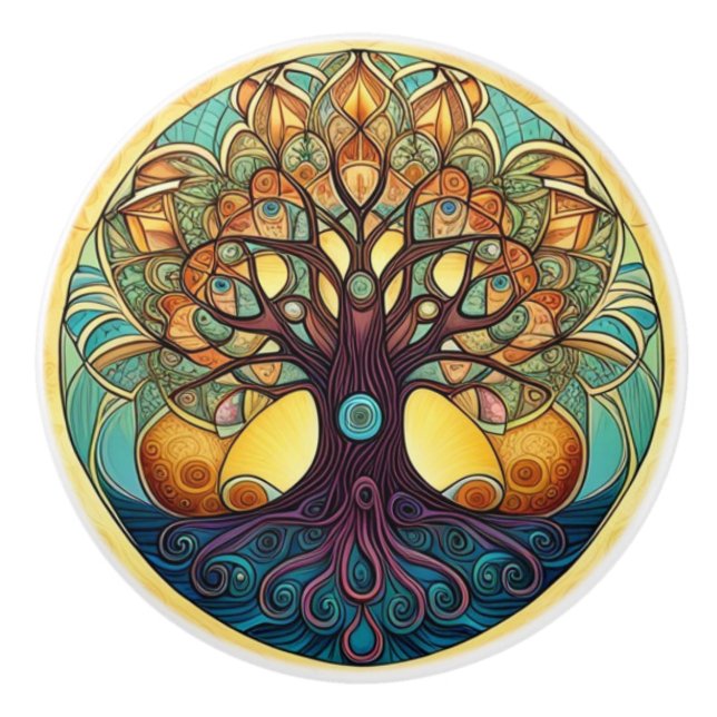Tree of Life  Ceramic Knob (Front)