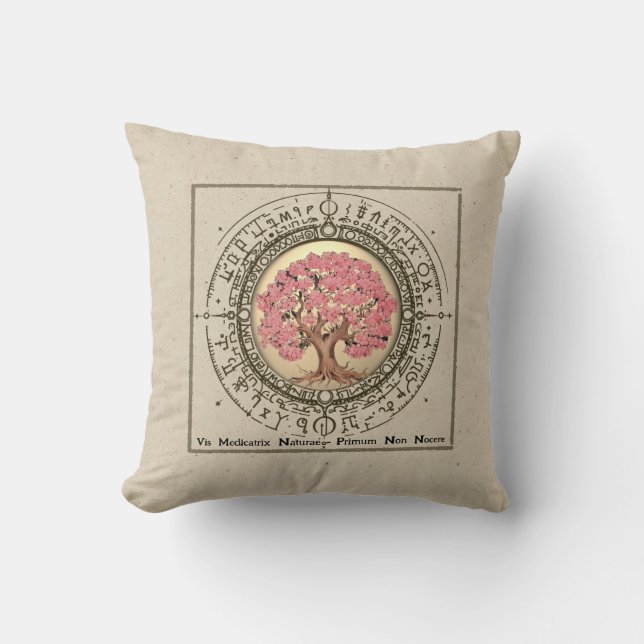Tree Of Life Cherry Blossom Hippocrates Quote Love Throw Pillow (Front)