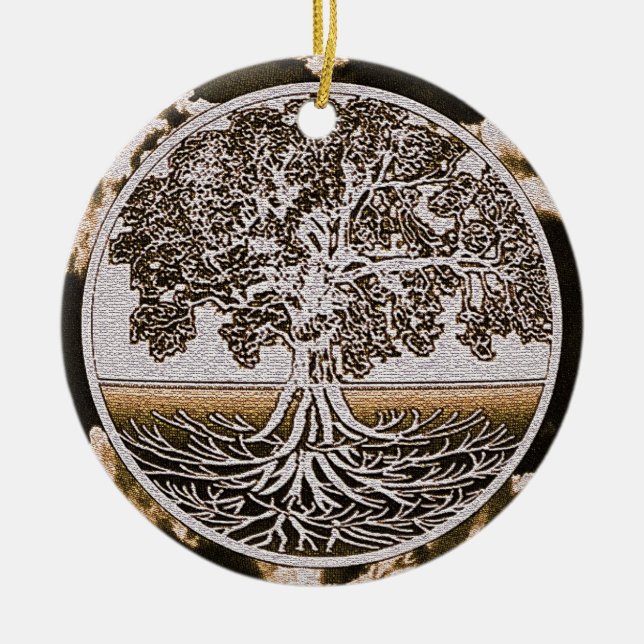 Tree of Life Circle of Life in Brown Ceramic Ornament (Front)