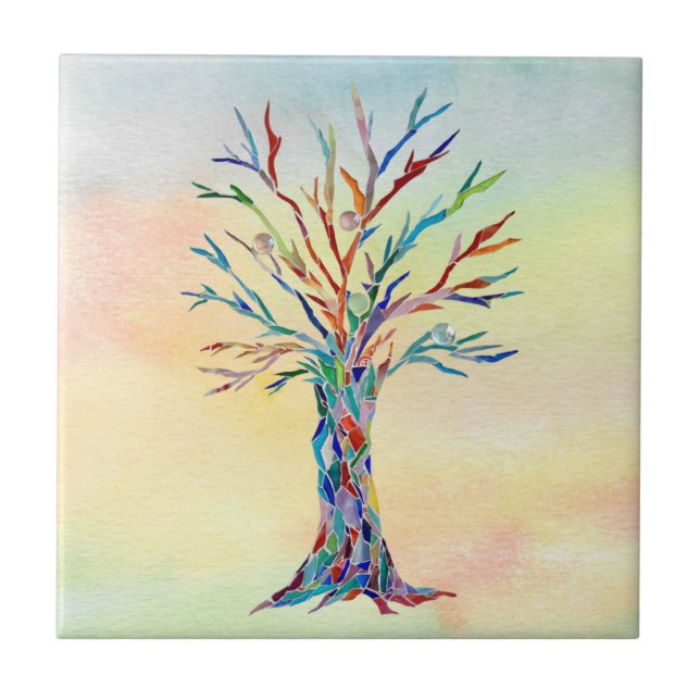 Tree of Life Colorful Ceramic Tile (Front)