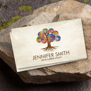 Tree of life - colorful spiral branches business card