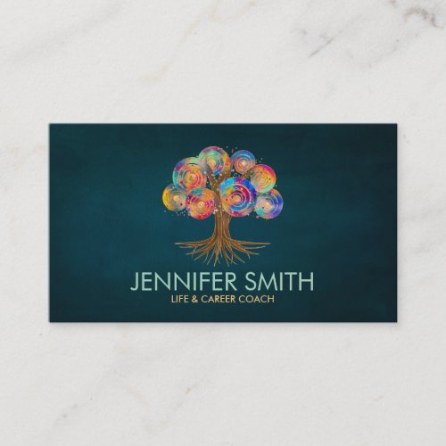 Tree of life _ colorful spiral branches business card