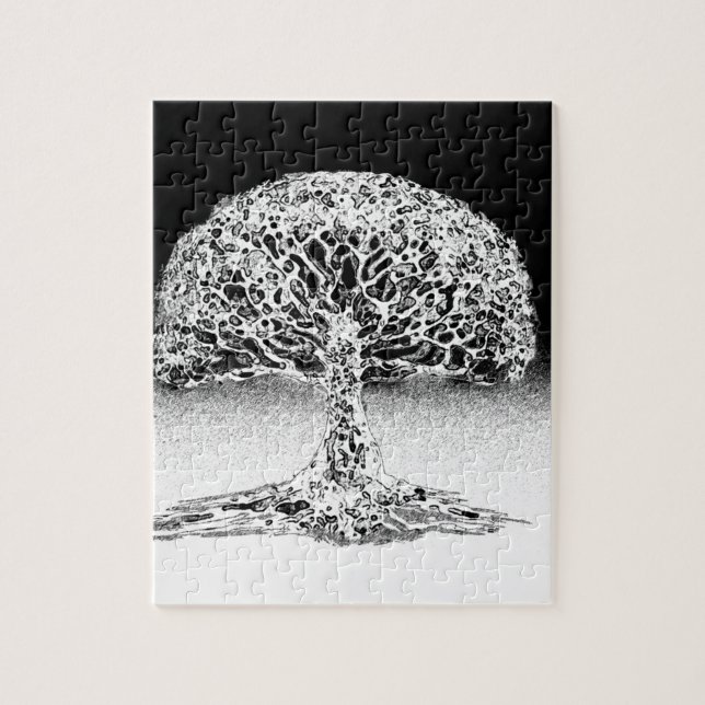 Tree of Life Coral Reef Black and White Jigsaw Puzzle (Vertical)