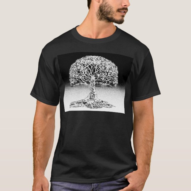 Tree of Life Coral Reef Black and White T-Shirt (Front)