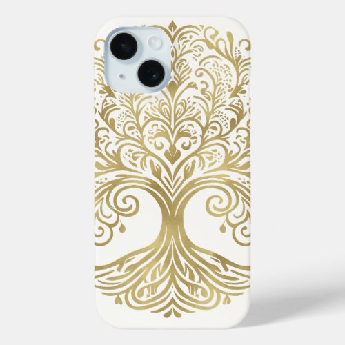 Tree of Life Cream  Gold Celtic  iPhone 15 Case