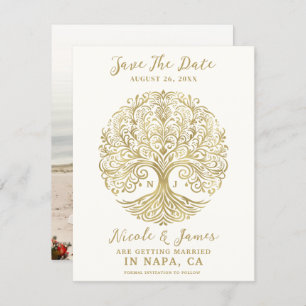 Tree of Life Cream & Gold Celtic Save the Date Invitation