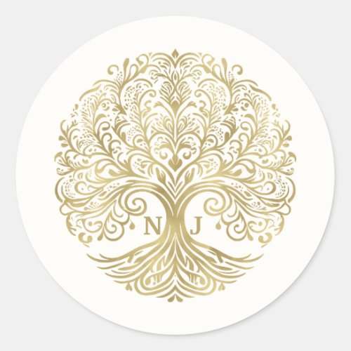 Tree of Life Cream  Gold Celtic Wedding Classic Round Sticker