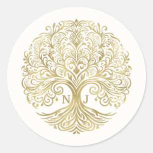 Tree of Life Cream & Gold Celtic Wedding Classic Round Sticker