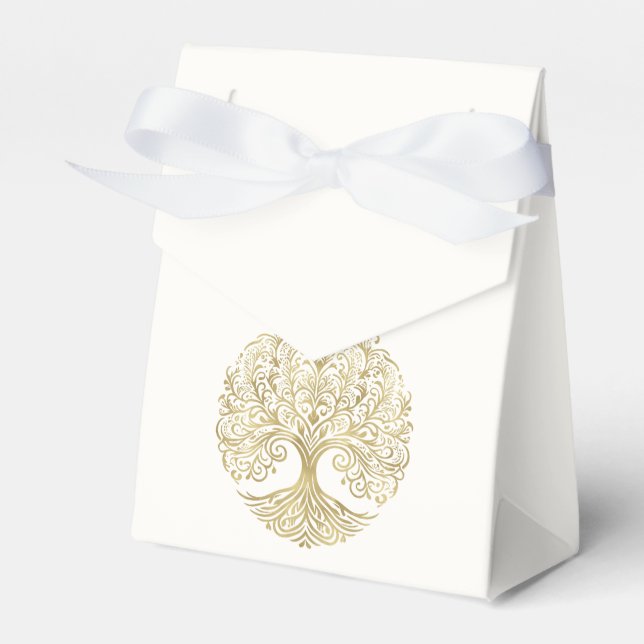 Tree of Life Cream & Gold Celtic Wedding Favor Boxes (Front Side)