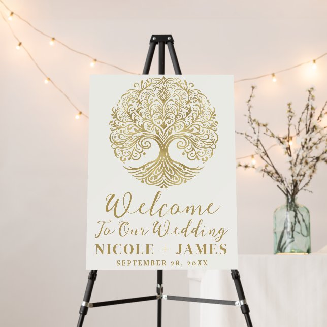 Tree of Life Cream & Gold Celtic Wedding Foam Board (In Situ (Stand))
