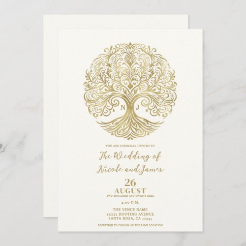 Tree of Life Cream  Gold Celtic Wedding Invitation