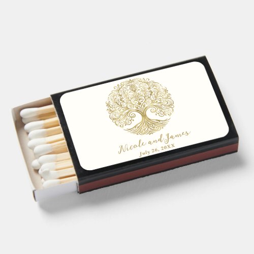 Tree of Life Cream  Gold Celtic Wedding Matchboxes