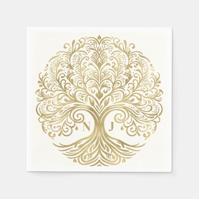Tree of Life Cream & Gold Celtic Wedding Napkins (Front)