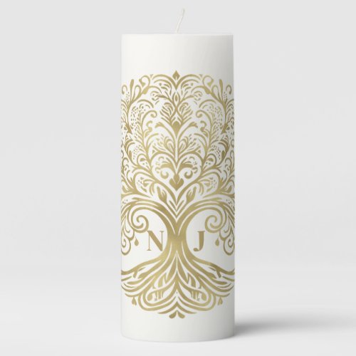 Tree of Life Cream  Gold Celtic Wedding Pillar Candle