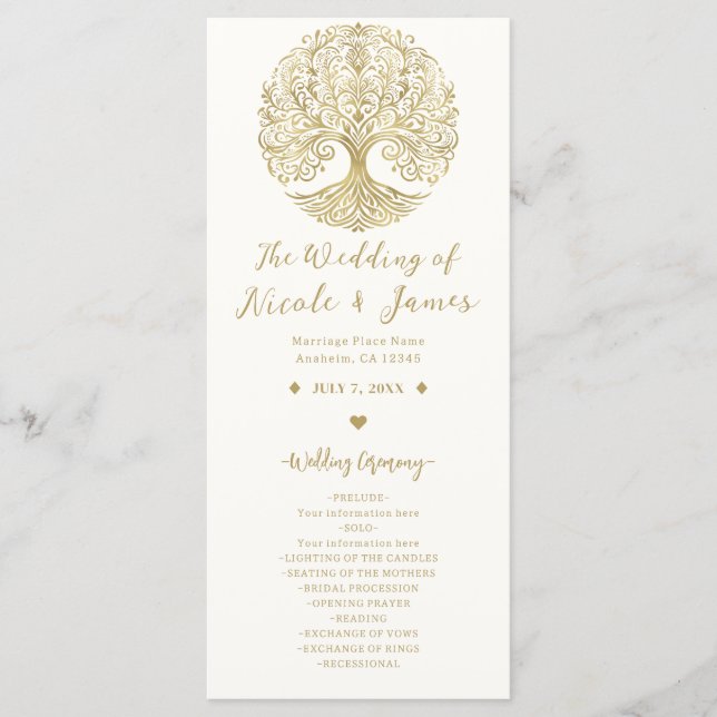 Tree of Life Cream & Gold Celtic Wedding Program (Front)
