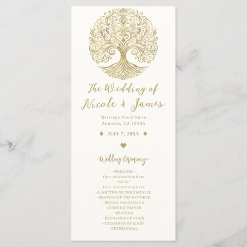 Tree of Life Cream  Gold Celtic Wedding Program