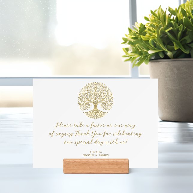 Tree of Life Cream Gold Celtic Wedding Table Sign Holder (Insitu 1)