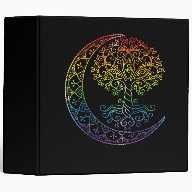 Tree of Life Cresent Moon Phases Mandala Yoga Gift 3 Ring Binder (Front/Spine)