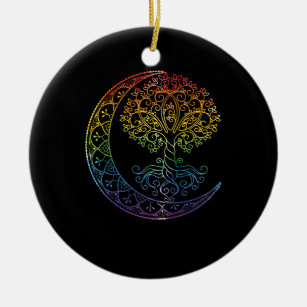Tree of Life Cresent Moon Phases Mandala Yoga Gift Ceramic Ornament