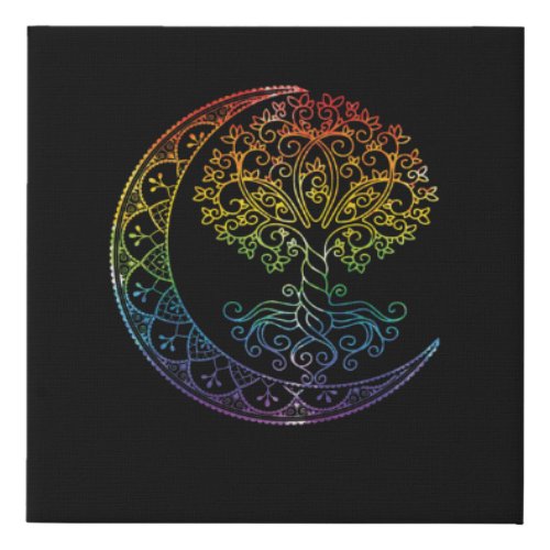 Tree of Life Cresent Moon Phases Mandala Yoga Gift Faux Canvas Print