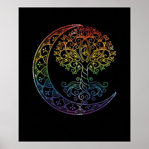Tree of Life Cresent Moon Phases Mandala Yoga Gift Poster