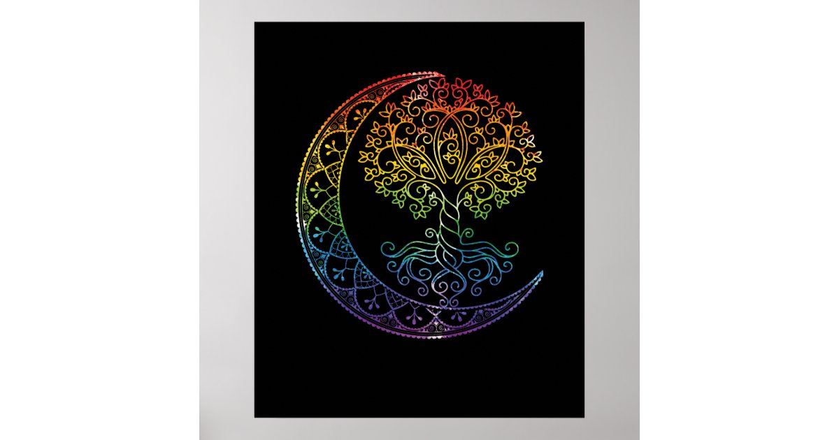 Tree Of Life Cresent Gift Moon Phases Mandala Yoga Gift Poster