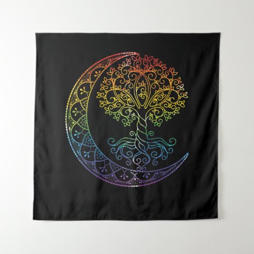 Tree of Life Cresent Moon Phases Mandala Yoga Gift Tapestry