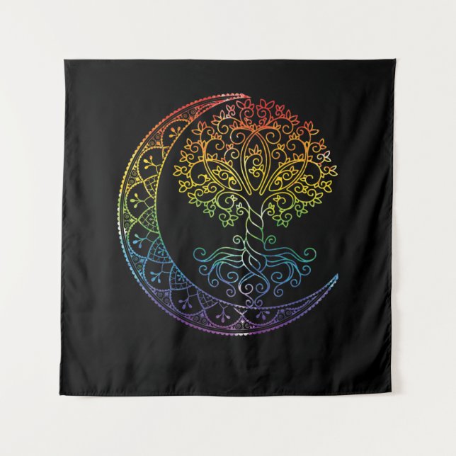 Tree of Life Cresent Moon Phases Mandala Yoga Gift Tapestry (Front)