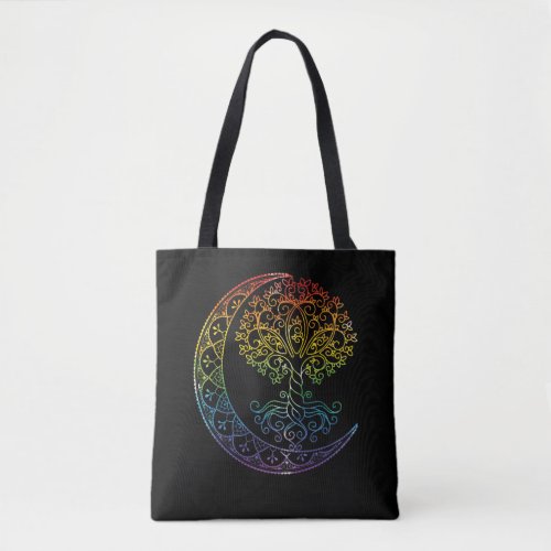 Tree of Life Cresent Moon Phases Mandala Yoga Gift Tote Bag