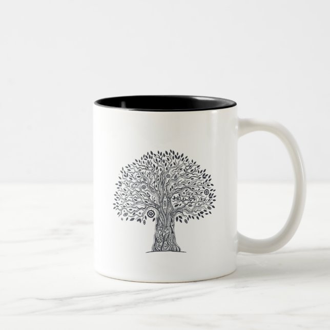 Tree Of Life Doodle Two-Tone Coffee Mug (Right)