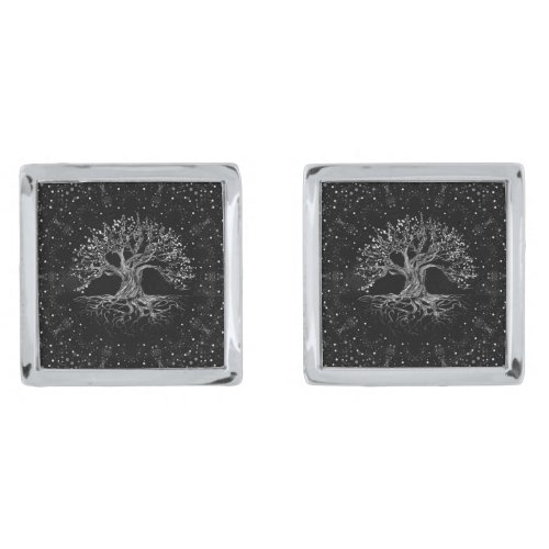 Tree of Life Drawing Black and White Cufflinks