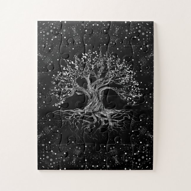 Tree of Life Drawing Black and White Jigsaw Puzzle (Vertical)