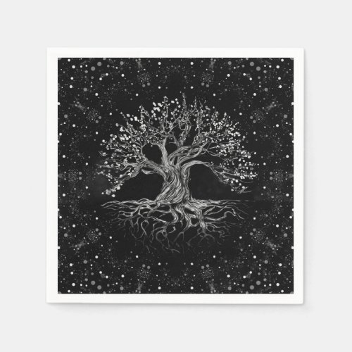 Tree of Life Drawing Black and White Napkins