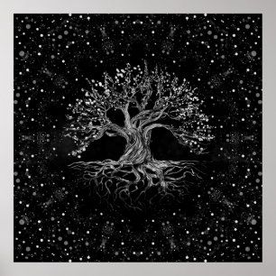 Tree of Life Drawing Black and White Poster