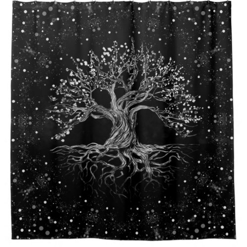 Tree of Life Drawing Black and White Shower Curtain